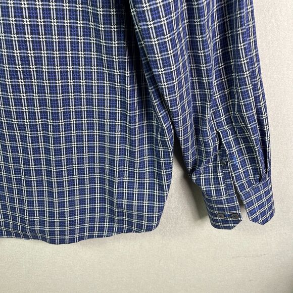 Bugatchi Shirt Mens 2XL Blue White Plaid Long Sleeve Shaped Fit Button Up - Picture 7 of 10